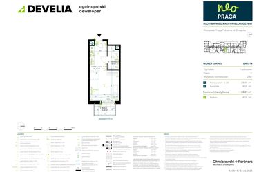 Rzut - Mieszkanie na sprzedaż 1 pokój o powierzchni 28,89 m² - numer AA0514 w Neo Praga