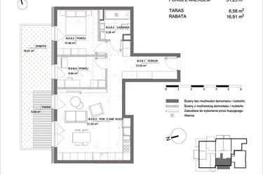 Rzut - Mieszkanie na sprzedaż 3 pokoje o powierzchni 72,09 m² - numer B.0.8 w Polanka 21