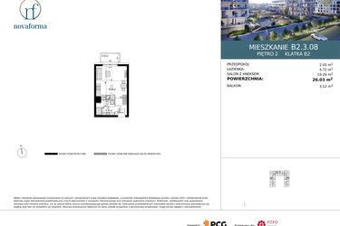 Rzut - Mieszkanie na sprzedaż 1 pokój o powierzchni 26,03 m² - numer B2.3.08 w Novaforma II