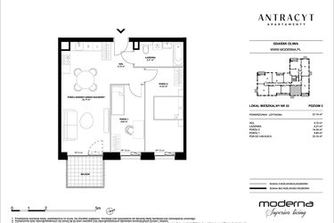 Rzut - Mieszkanie na sprzedaż 3 pokoje o powierzchni 57,74 m² - numer 33 w Antracyt