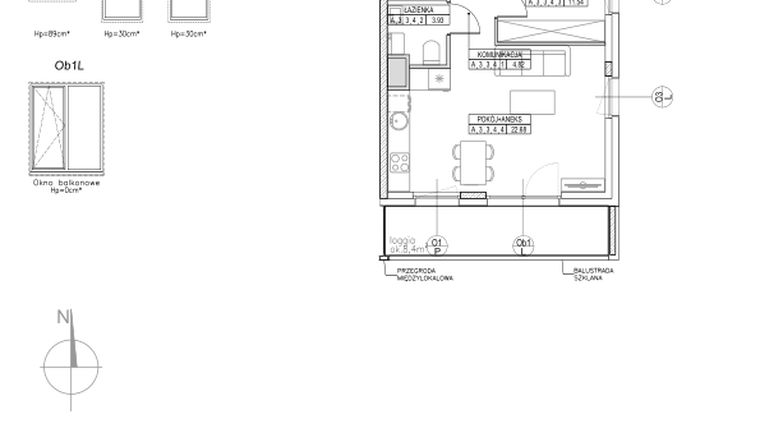 Rzut - Mieszkanie na sprzedaż 2 pokoje o powierzchni 42,97 m² - numer A.3.3.4 w Forma