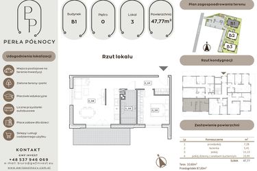 Rzut - Mieszkanie na sprzedaż 2 pokoje o powierzchni 47,77 m² - numer B1.0_3 w Perła Północy etap 2