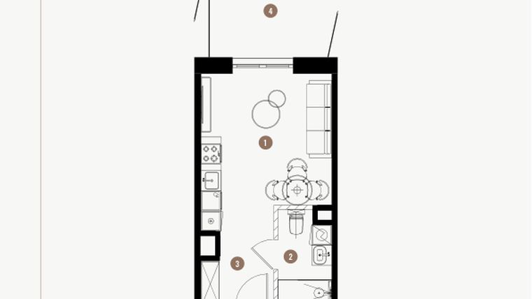 Rzut - Mieszkanie na sprzedaż 1 pokój o powierzchni 25,56 m² - numer 5.17 w WIMA APARTMENTS