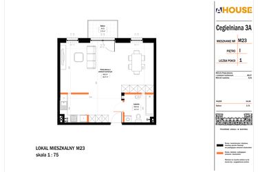 Rzut - Mieszkanie na sprzedaż 2 pokoje o powierzchni 54,08 m² - numer 23 w Osiedle StaLove etap II