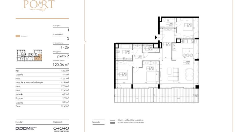 Rzut - Mieszkanie na sprzedaż 4 pokoje o powierzchni 120,06 m² - numer I_26 w Warmiński Port etap V