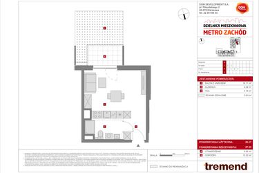 Rzut - Mieszkanie na sprzedaż 1 pokój o powierzchni 26,57 m² - numer B.2 w Dzielnica Mieszkaniowa Metro Zachód - etap 8.2