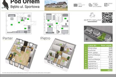 Rzut - Mieszkanie na sprzedaż 4 pokoje o powierzchni 65,31 m² - numer A1 w Pod Orłem