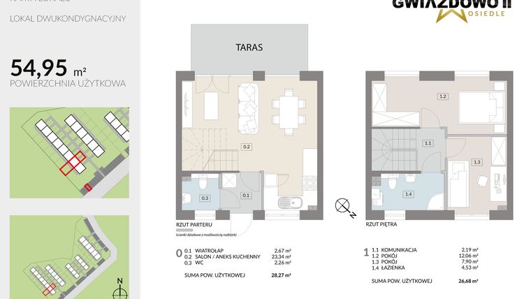 Rzut - Dom na sprzedaż 4 pokoje o powierzchni 54,95 m² - numer O5.2 w Gwiazdowo II