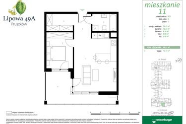 Rzut - Mieszkanie na sprzedaż 2 pokoje o powierzchni 49,91 m² - numer 11A w Lipowa 49A