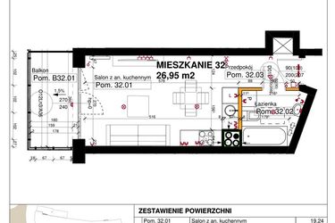 Rzut - Mieszkanie na sprzedaż 1 pokój o powierzchni 26,95 m² - numer M32 w Srebrzyńska Park IV