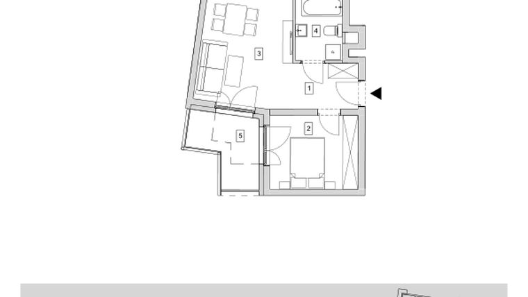 Rzut - Mieszkanie na sprzedaż 2 pokoje o powierzchni 39,02 m² - numer B5-K1-4-4 w ATAL Strachowicka II