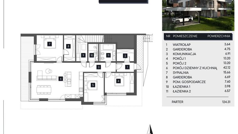 Rzut - Mieszkanie na sprzedaż 4 pokoje o powierzchni 124,31 m² - numer M2A w Apartamenty pod Stokiem