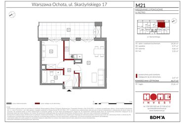 Rzut - Mieszkanie na sprzedaż 2 pokoje o powierzchni 45,77 m² - numer M21 w Rezydencja Ochota