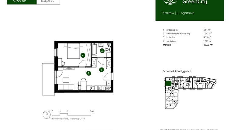 Rzut - Mieszkanie na sprzedaż 2 pokoje o powierzchni 39,99 m² - numer 2.A.3.03 w Murapol GreenCity bud. 2