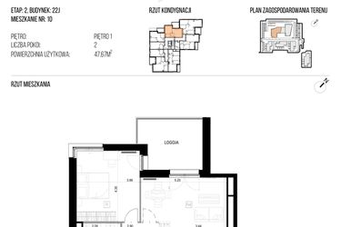 Rzut - Mieszkanie na sprzedaż 2 pokoje o powierzchni 47,67 m² - numer 22J/10 w NATURAMA II