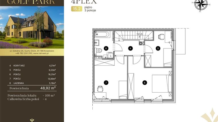 Rzut - Dom na sprzedaż 4 pokoje o powierzchni 100,78 m² - numer 15.2 w Tesoro Golf Park