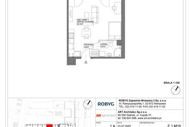 Rzut - Mieszkanie na sprzedaż 1 pokój o powierzchni 35,74 m² - numer E.1M16 w Nowa Wałowa bud. E