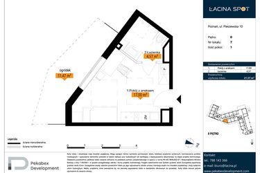 Rzut - Mieszkanie na sprzedaż 1 pokój o powierzchni 21,57 m² - numer B.0.7 w ŁACINA SPOT - apartamenty inwestycyjne