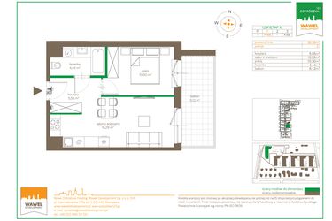 Rzut - Mieszkanie na sprzedaż 2 pokoje o powierzchni 36,58 m² - numer F/44 w Ostródzka 123 - III etap