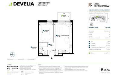 Rzut - Mieszkanie na sprzedaż 2 pokoje o powierzchni 37,24 m² - numer AA0308 w Stacja Rembertów