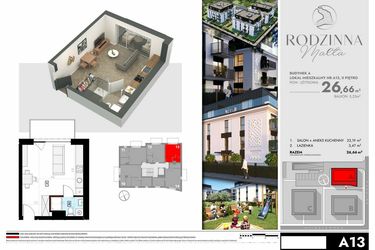 Rzut - Mieszkanie na sprzedaż 1 pokój o powierzchni 26,66 m² - numer A13 w Rodzinna Malta
