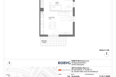 Rzut - Mieszkanie na sprzedaż 1 pokój o powierzchni 33,87 m² - numer 3.10.1M08 w Szumilas etap III