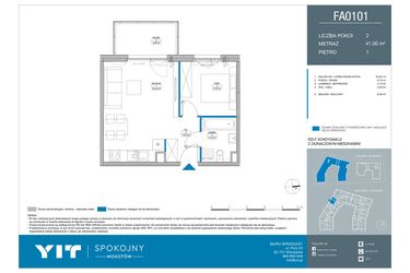Rzut - Mieszkanie na sprzedaż 2 pokoje o powierzchni 41 m² - numer FA0101 w Spokojny Mokotów etap II