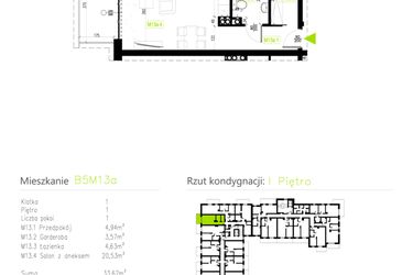 Rzut - Mieszkanie na sprzedaż 1 pokój o powierzchni 33,67 m² - numer B5M13a w Osiedle Natura Park etap II