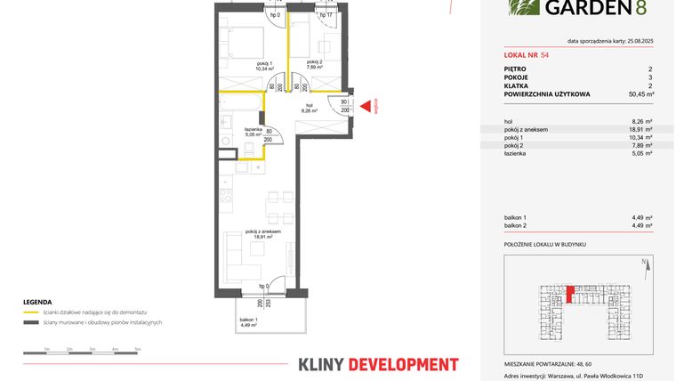 Rzut - Mieszkanie na sprzedaż 3 pokoje o powierzchni 50,45 m² - numer 54 w Nova Viva Garden 8