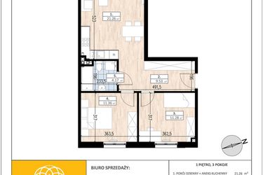 Rzut - Mieszkanie na sprzedaż 3 pokoje o powierzchni 57,6 m² - numer A3/1/1 w ACCANTO