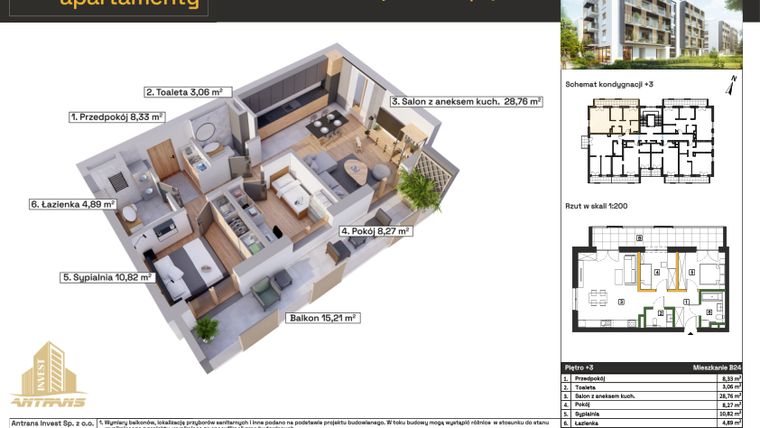 Rzut - Mieszkanie na sprzedaż 3 pokoje o powierzchni 64,13 m² - numer B24 w Osiedle Wełnowe Apartamenty