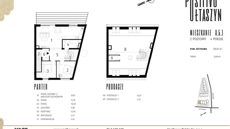 Rzut - Mieszkanie na sprzedaż 5 pokoi o powierzchni 126,07 m² - numer A.5.1 w Positivo Ołtaszyn