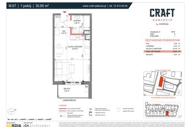 Rzut - Mieszkanie na sprzedaż 1 pokój o powierzchni 30,65 m² - numer A1.M.67 w Craft Zabłocie