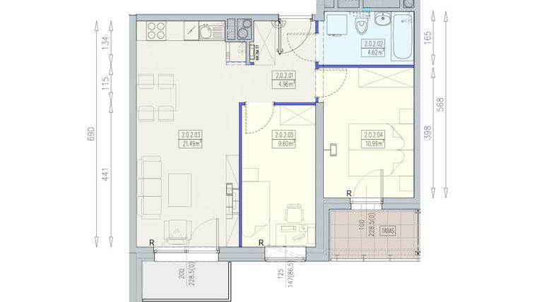 Rzut - Mieszkanie na sprzedaż 3 pokoje o powierzchni 51,65 m² - numer K1 2/0/2/3a w Południk 17 - budynek K1