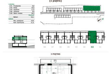 Rzut - Mieszkanie na sprzedaż 3 pokoje o powierzchni 71,5 m² - numer C2.2 w Dębowe Zacisze