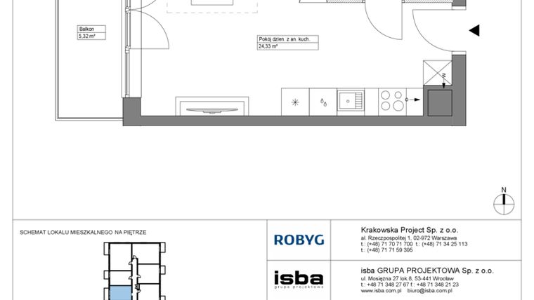 Rzut - Mieszkanie na sprzedaż 1 pokój o powierzchni 29,12 m² - numer KR8/C/1/4 w Apartamenty Krakowska etap VIII