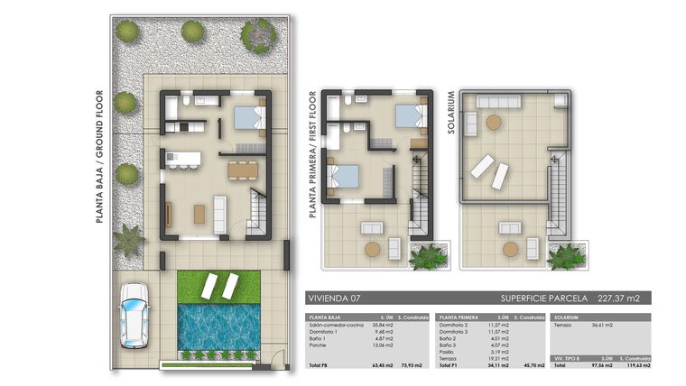 Rzut - Dom na sprzedaż 3 pokoje o powierzchni 73,93 m² - numer 3 w Dom w Pilar de la Horadada - 61982605