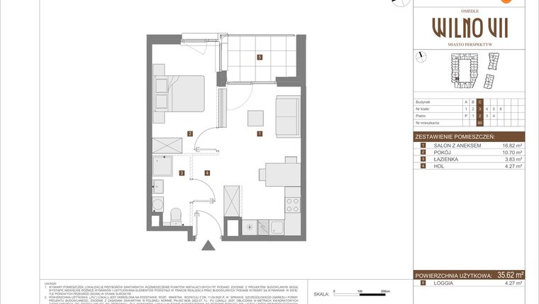 Rzut - Mieszkanie na sprzedaż 2 pokoje o powierzchni 35,62 m² - numer C.80 w Osiedle Wilno VII etap 3