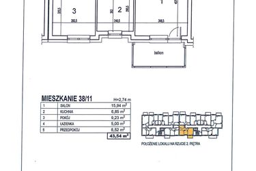 Rzut - Mieszkanie na sprzedaż 2 pokoje o powierzchni 43,54 m² - numer 38/11 w Osiedle Jodłowa bud. D