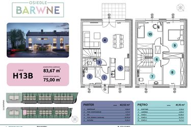 Rzut - Mieszkanie na sprzedaż 4 pokoje o powierzchni 83,67 m² - numer H13B w Osiedle Barwne I
