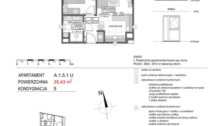 Rzut - Mieszkanie na sprzedaż 2 pokoje o powierzchni 35,43 m² - numer A.1.5.1U w Mikołajki Apartamenty