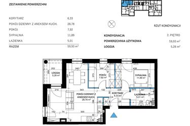 Rzut - Mieszkanie na sprzedaż 3 pokoje o powierzchni 59,93 m² - numer 10 w Comfort Corner