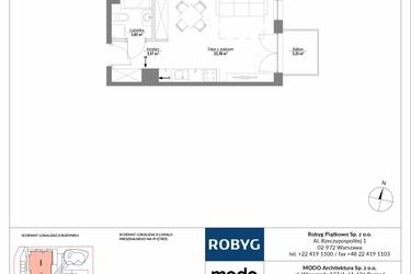 Rzut - Mieszkanie na sprzedaż 1 pokój o powierzchni 29,81 m² - numer 5M07 w Początek Piątkowo bud. I