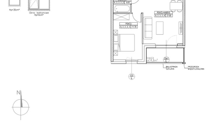 Rzut - Mieszkanie na sprzedaż 2 pokoje o powierzchni 42,71 m² - numer A.3.3.3 w Forma