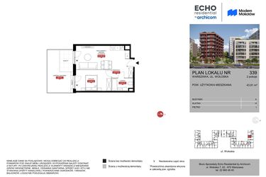 Rzut - Mieszkanie na sprzedaż 2 pokoje o powierzchni 43,81 m² - numer A.339 w Modern Mokotów