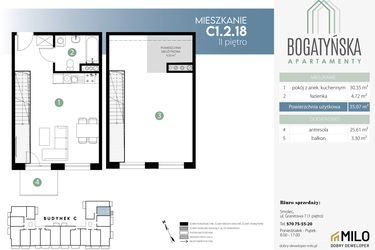 Rzut - Mieszkanie na sprzedaż 2 pokoje o powierzchni 65,18 m² - numer C1.2.18 w Bogatyńska Apartamenty etap 3