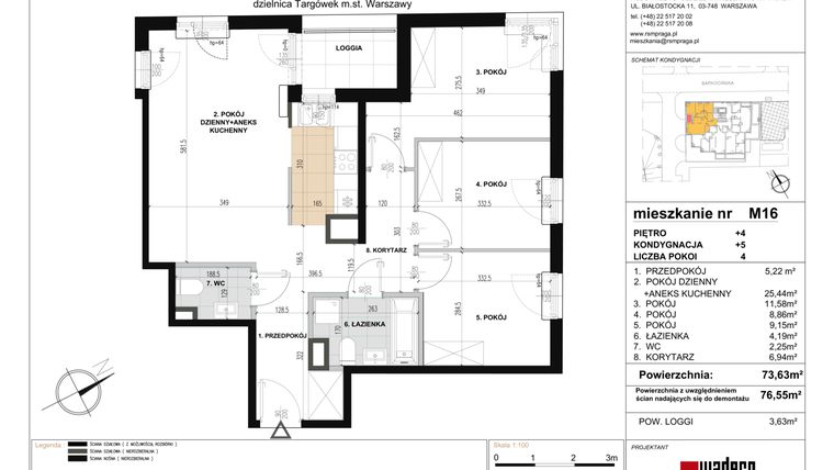 Rzut - Mieszkanie na sprzedaż 4 pokoje o powierzchni 73,63 m² - numer 16 w Barkocińska 3