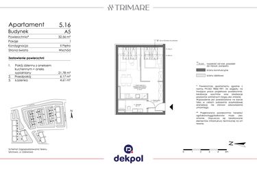 Rzut - Mieszkanie na sprzedaż 1 pokój o powierzchni 32,09 m² - numer 5.16 w Trimare