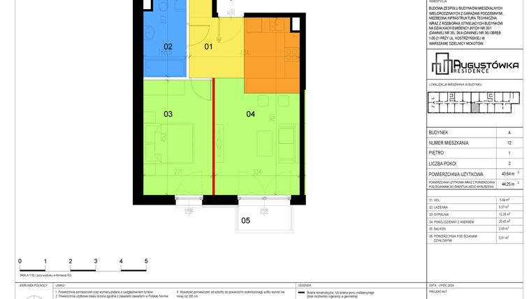 Rzut - Mieszkanie na sprzedaż 2 pokoje o powierzchni 43,67 m² - numer A12 w Augustówka Residence