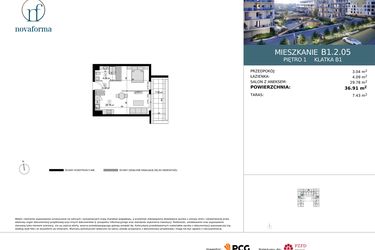 Rzut - Mieszkanie na sprzedaż 1 pokój o powierzchni 36,91 m² - numer B1.2.05 w Novaforma II